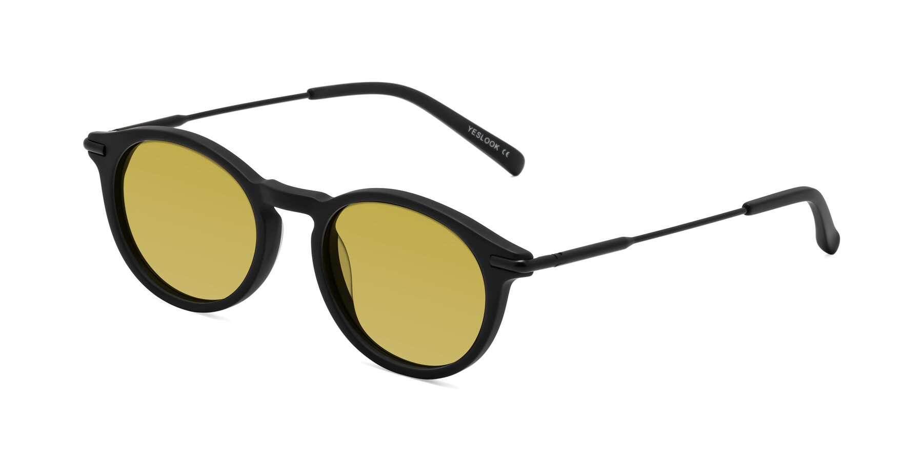 Angle of Gupta in Matte Black with Champagne Tinted Lenses