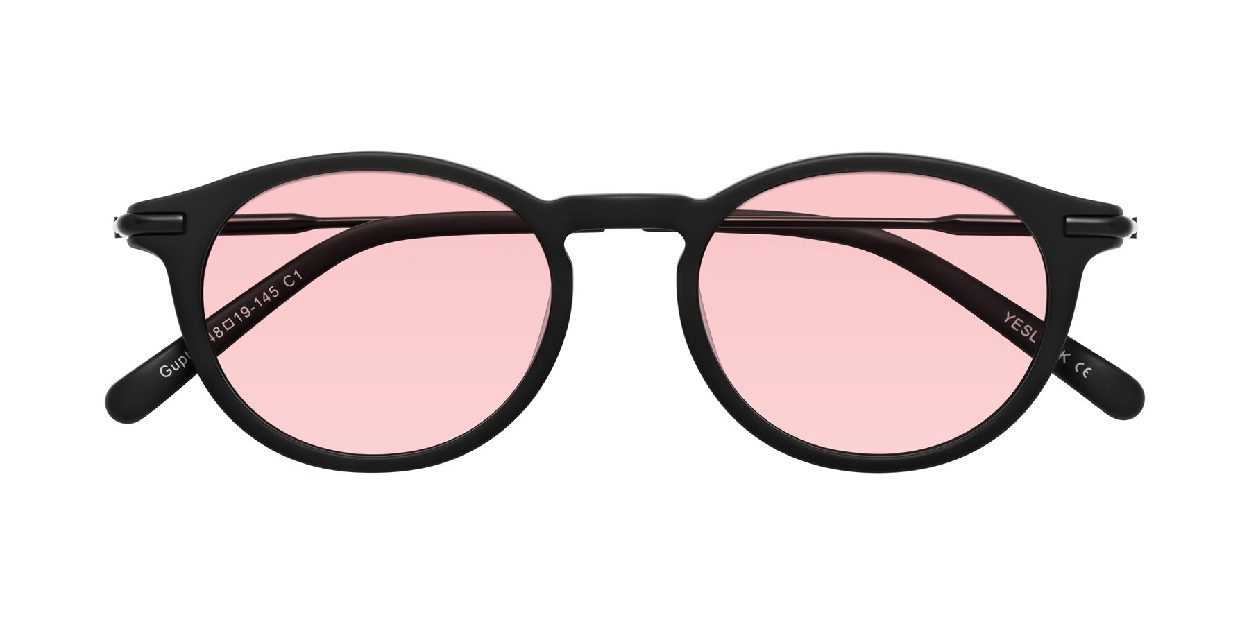 Folded Front of Gupta in Matte Black with Light Garnet Tinted Lenses