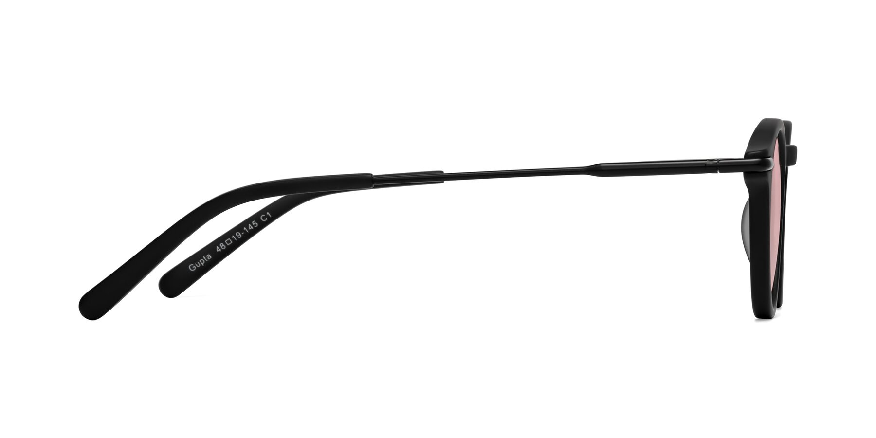 Side of Gupta in Matte Black with Light Garnet Tinted Lenses