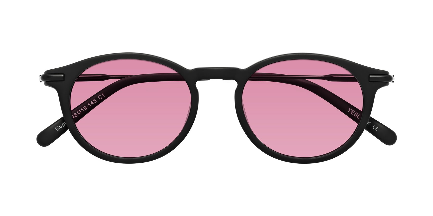Folded Front of Gupta in Matte Black with Medium Wine Tinted Lenses
