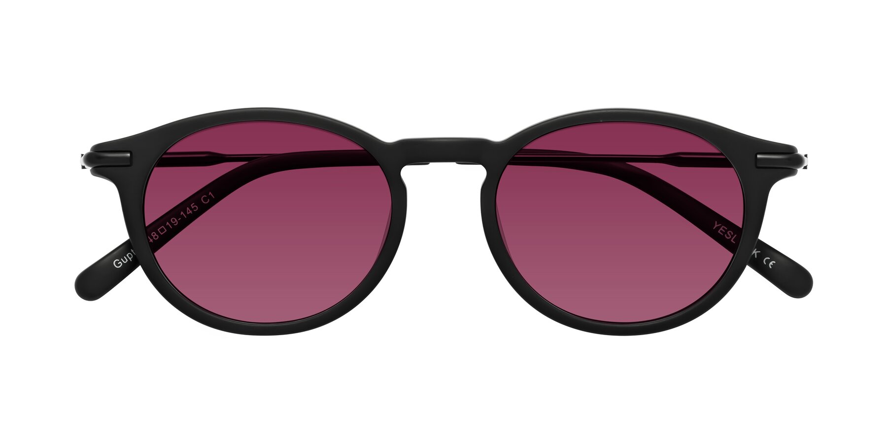 Folded Front of Gupta in Matte Black with Wine Tinted Lenses
