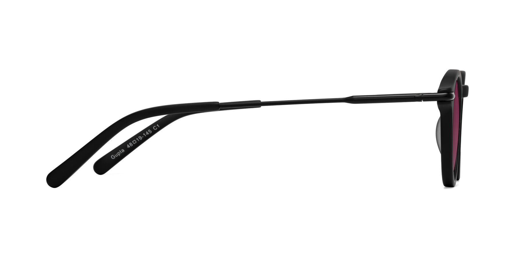 Side of Gupta in Matte Black with Wine Tinted Lenses