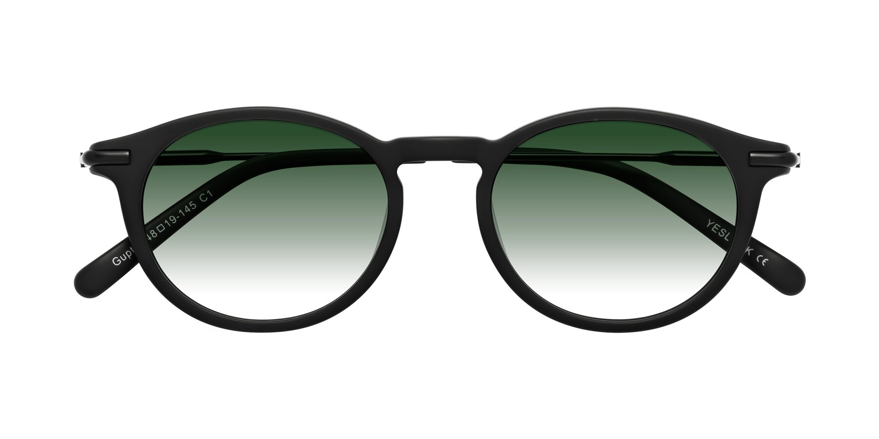 Folded Front of Gupta in Matte Black with Green Gradient Lenses