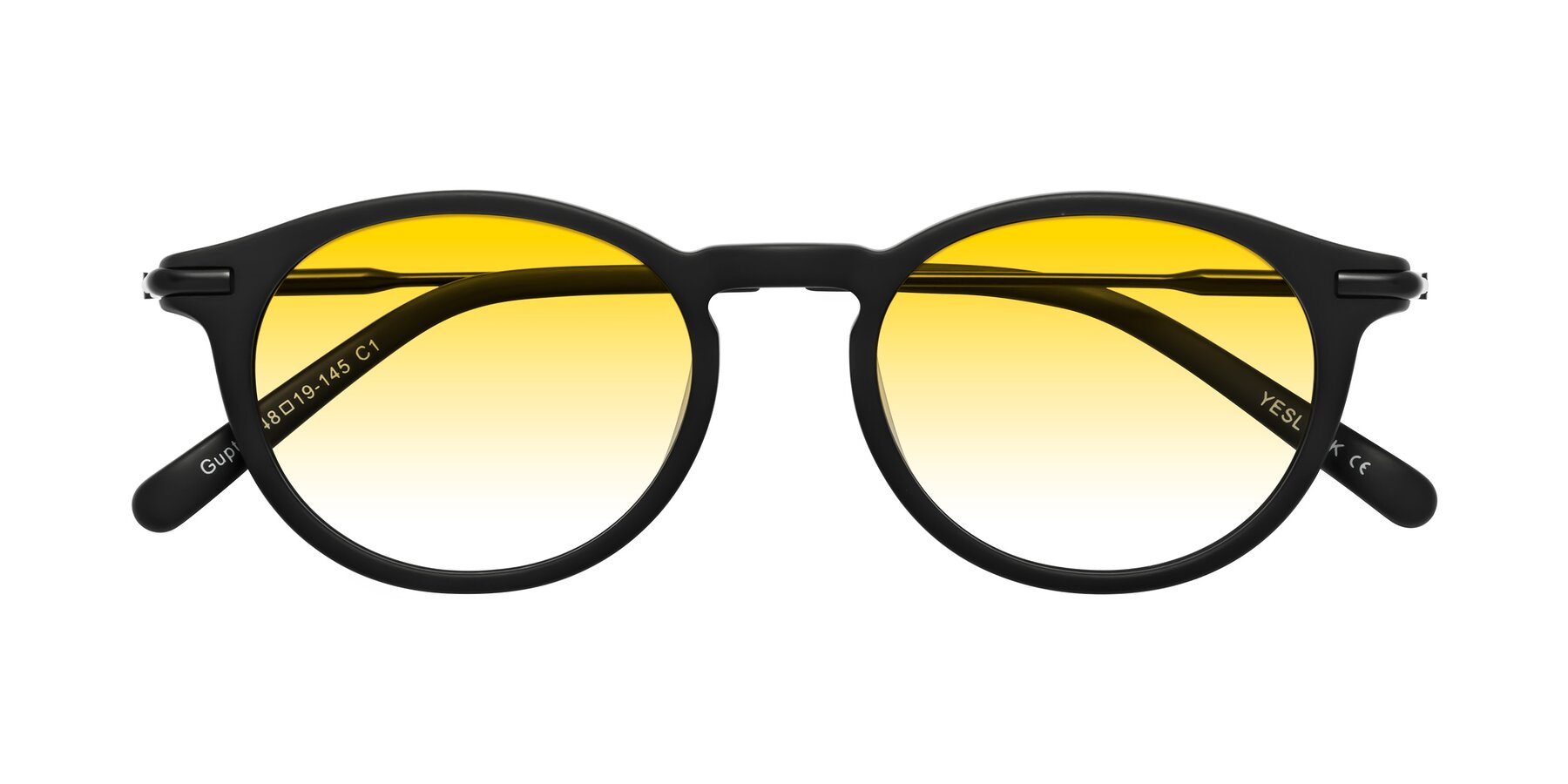 Folded Front of Gupta in Matte Black with Yellow Gradient Lenses