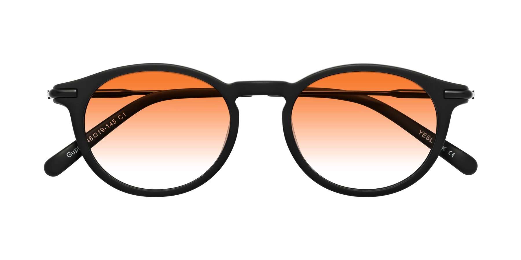 Folded Front of Gupta in Matte Black with Orange Gradient Lenses