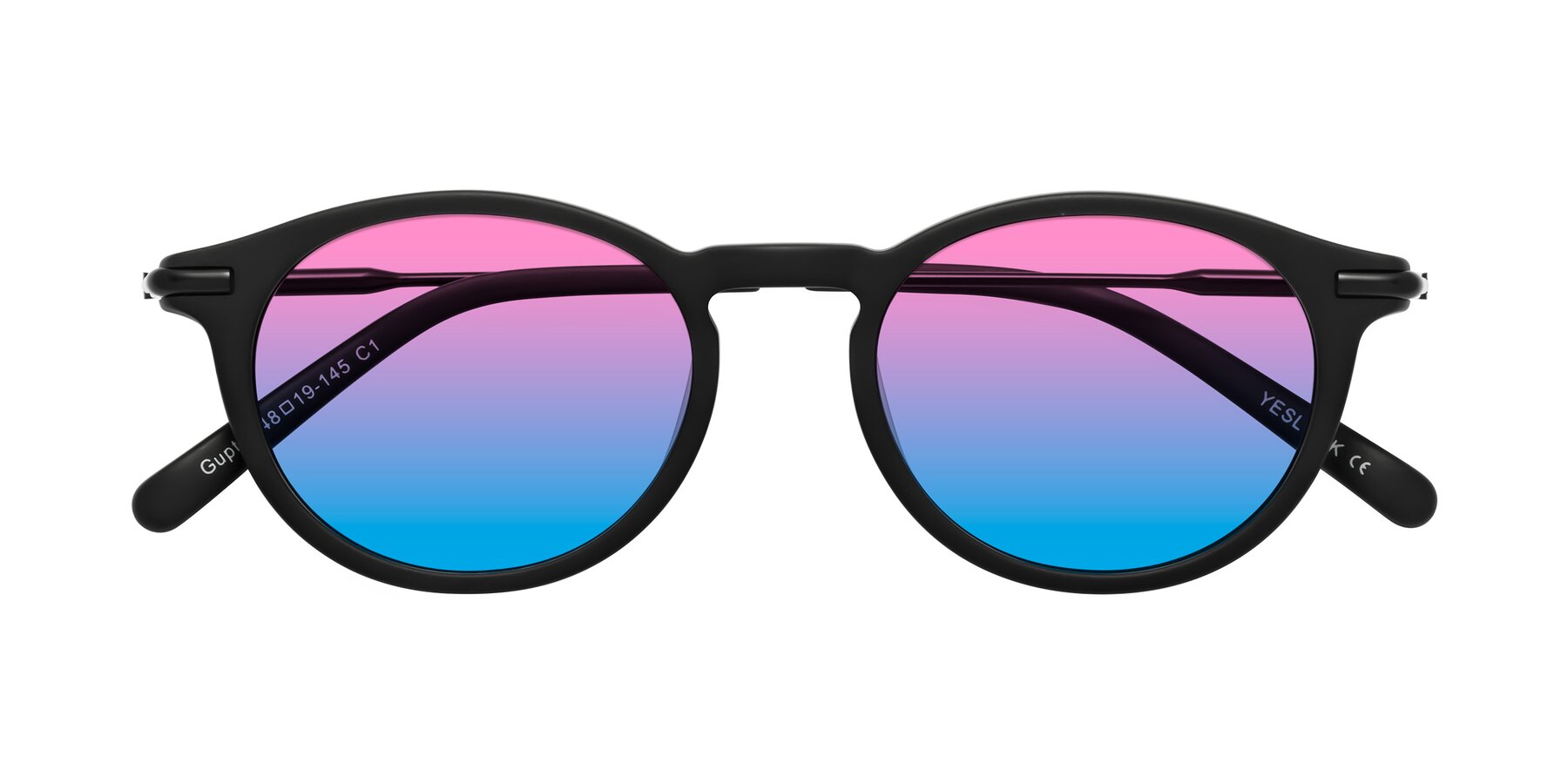 Folded Front of Gupta in Matte Black with Pink / Blue Gradient Lenses