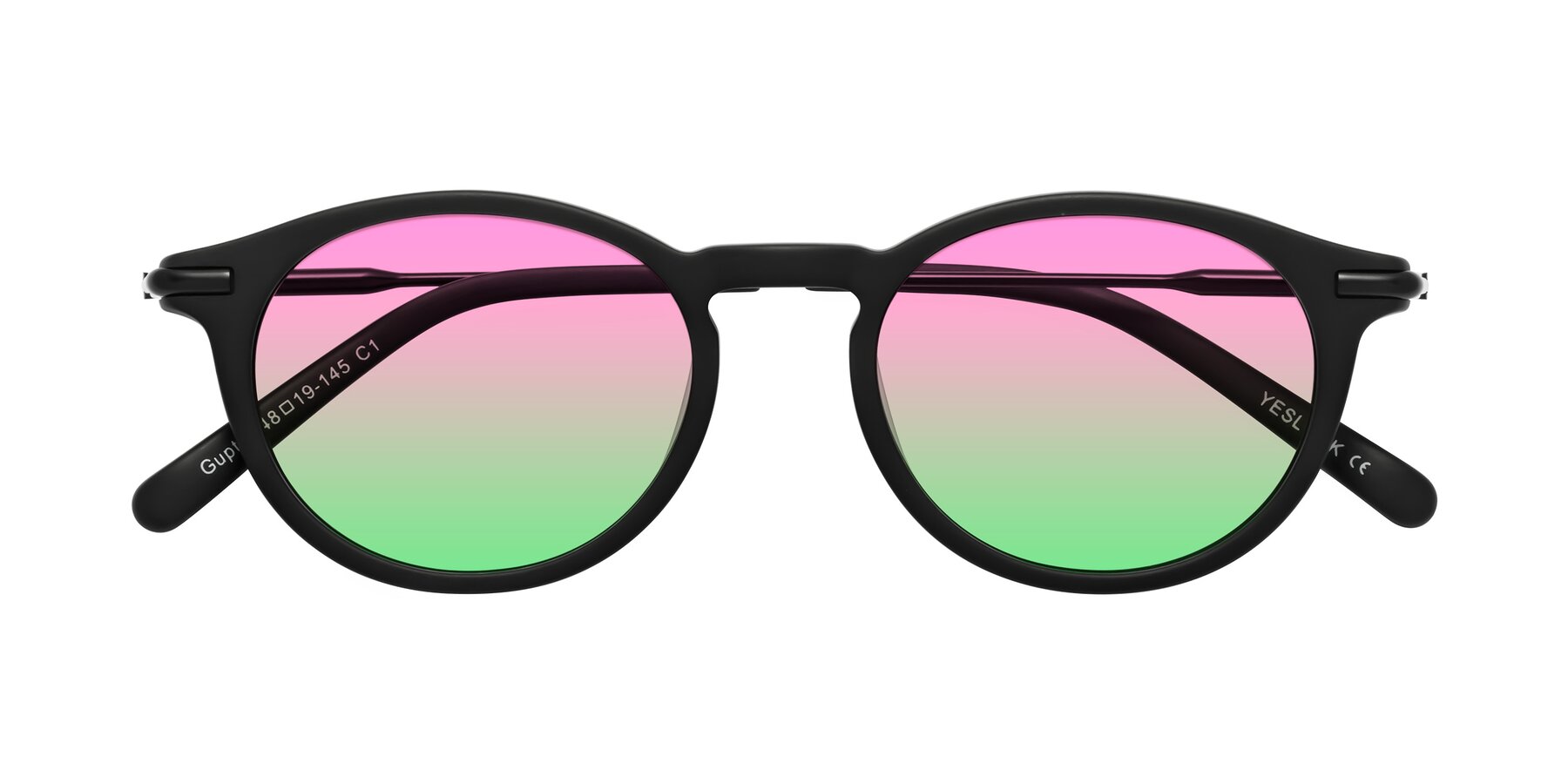 Folded Front of Gupta in Matte Black with Pink / Green Gradient Lenses