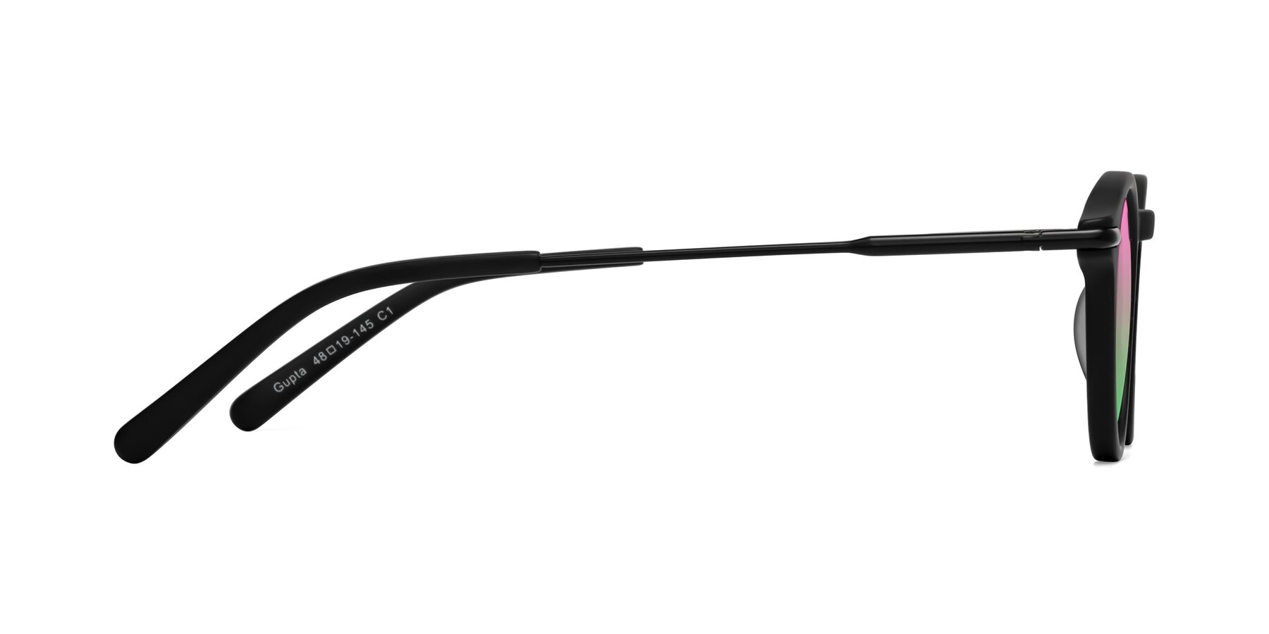 Side of Gupta in Matte Black with Pink / Green Gradient Lenses