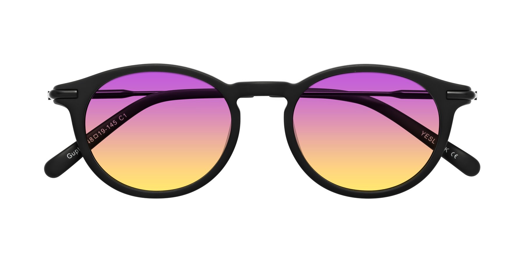 Folded Front of Gupta in Matte Black with Purple / Yellow Gradient Lenses