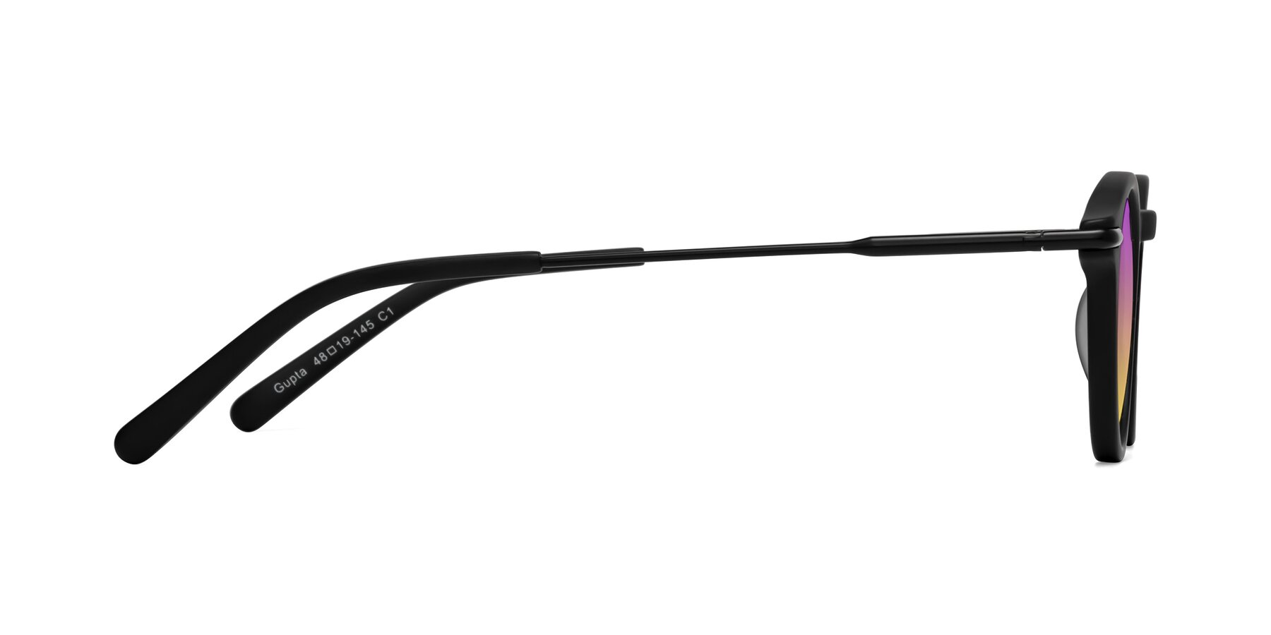 Side of Gupta in Matte Black with Purple / Yellow Gradient Lenses