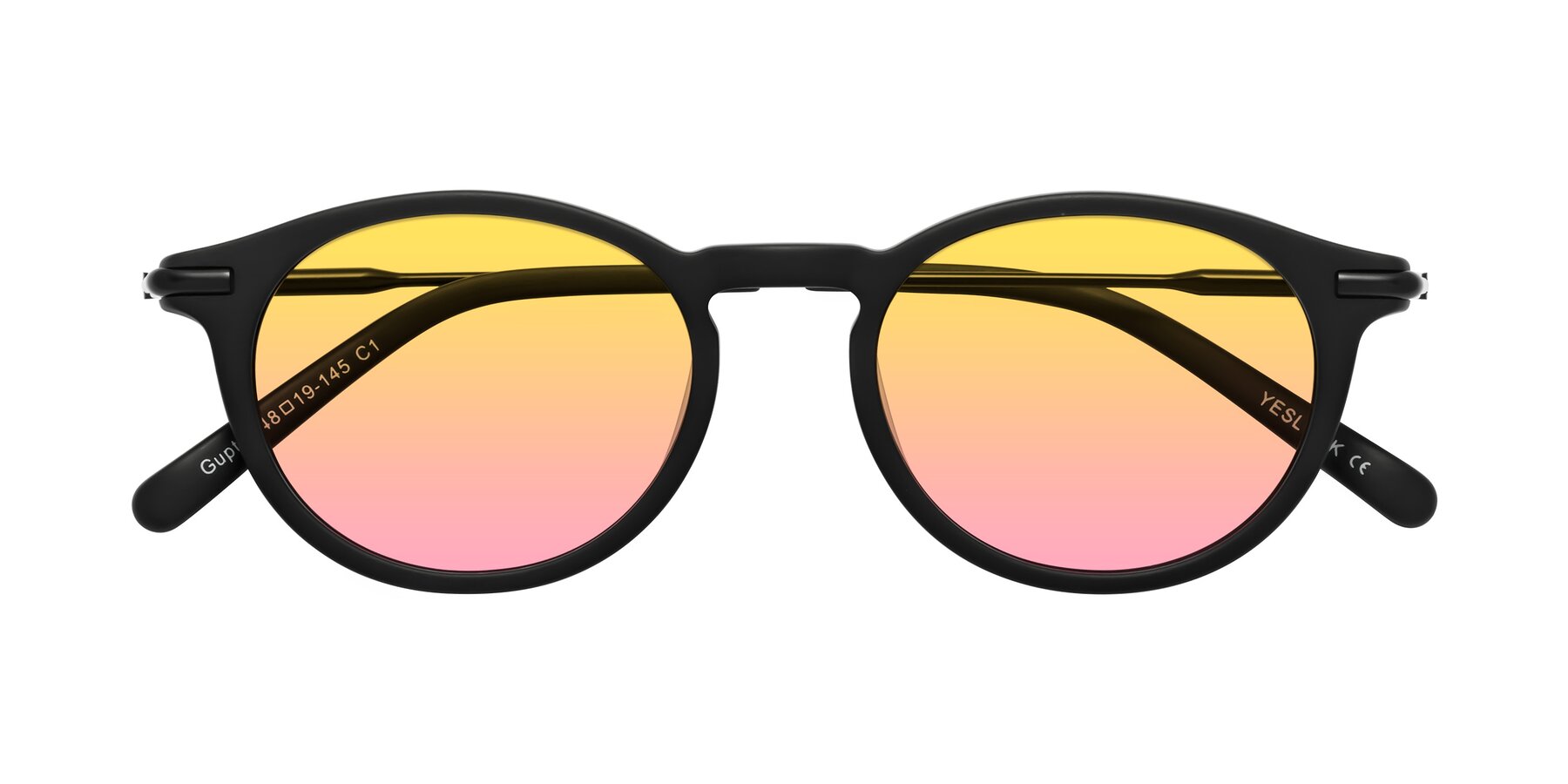 Folded Front of Gupta in Matte Black with Yellow / Pink Gradient Lenses