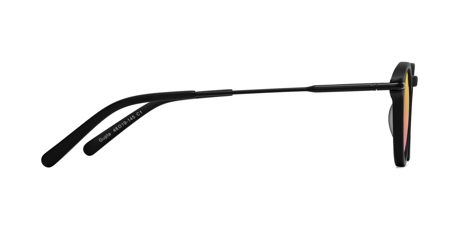 Side of Gupta in Matte Black with Yellow / Pink Gradient Lenses