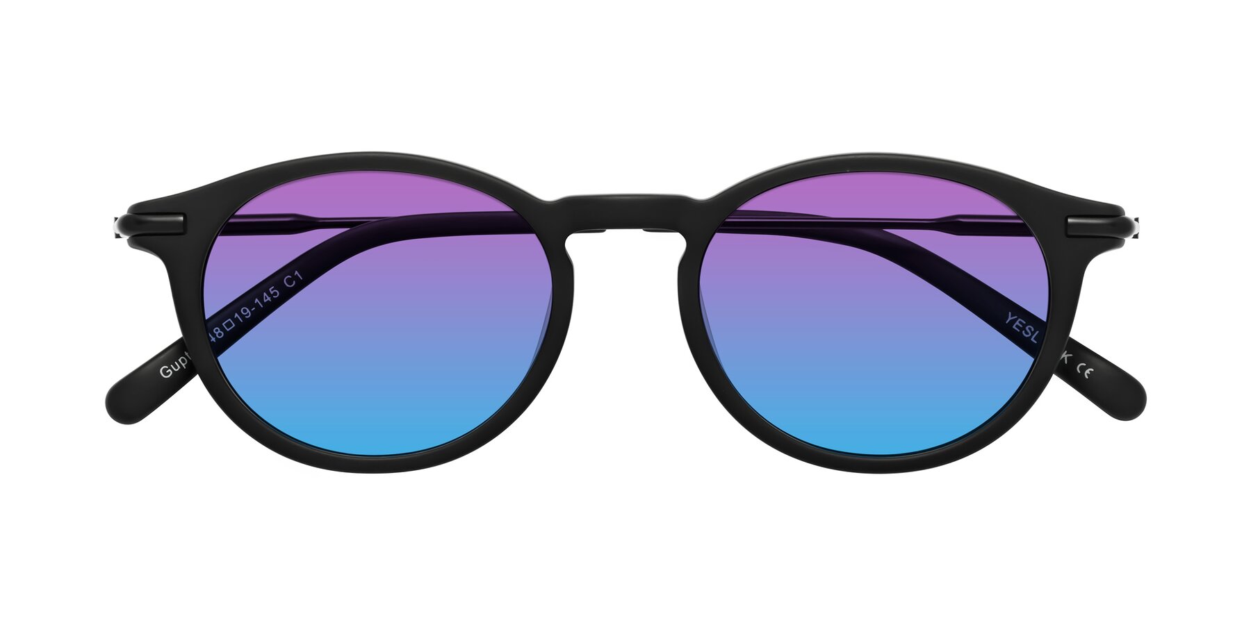Folded Front of Gupta in Matte Black with Purple / Blue Gradient Lenses