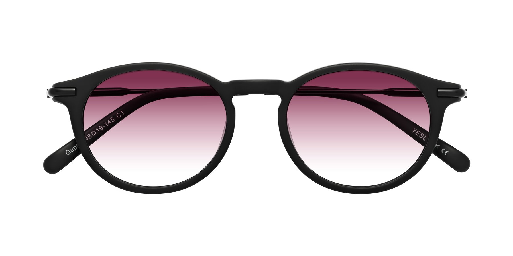 Folded Front of Gupta in Matte Black with Wine Gradient Lenses