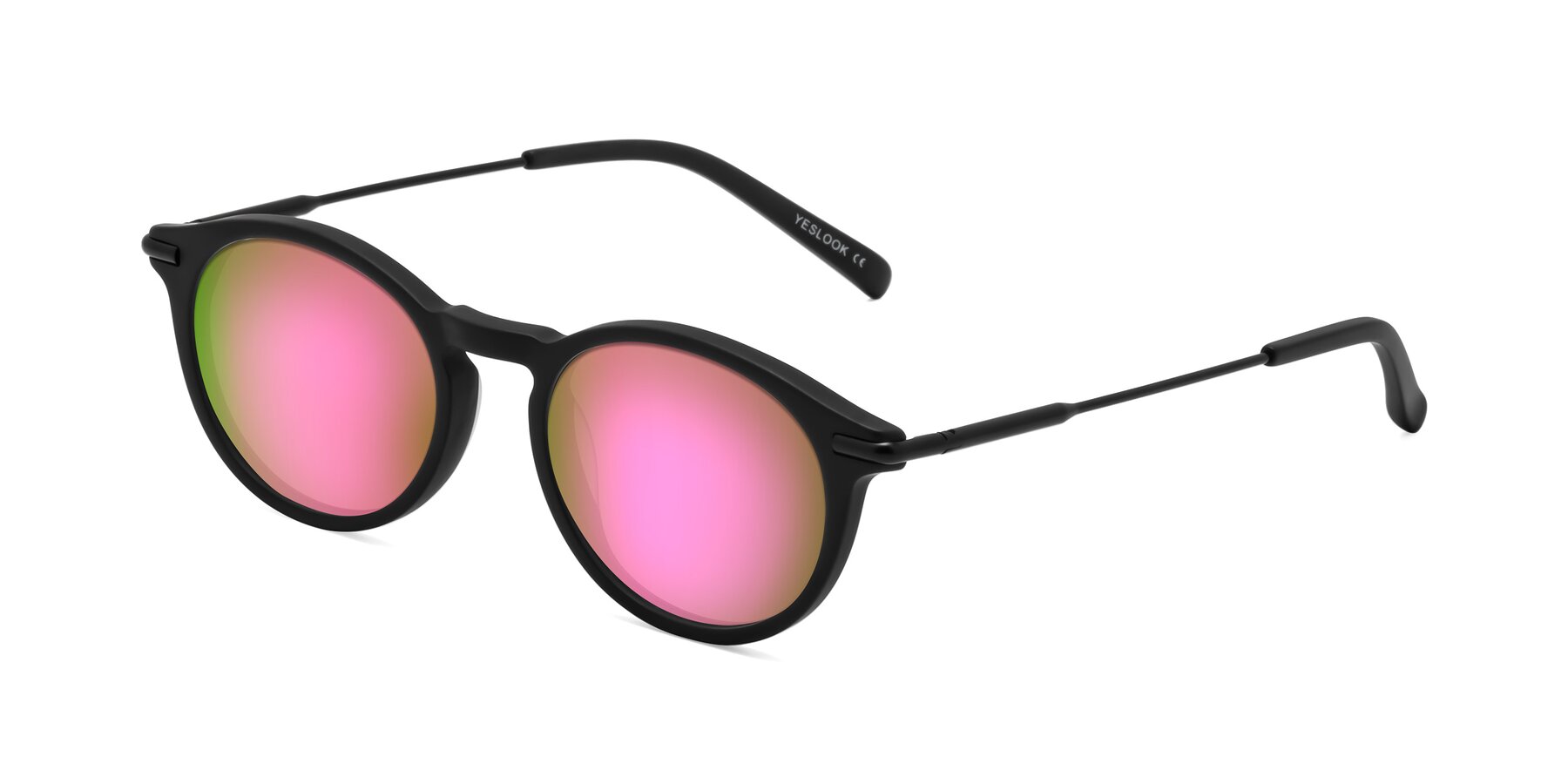 Angle of Gupta in Matte Black with Pink Mirrored Lenses