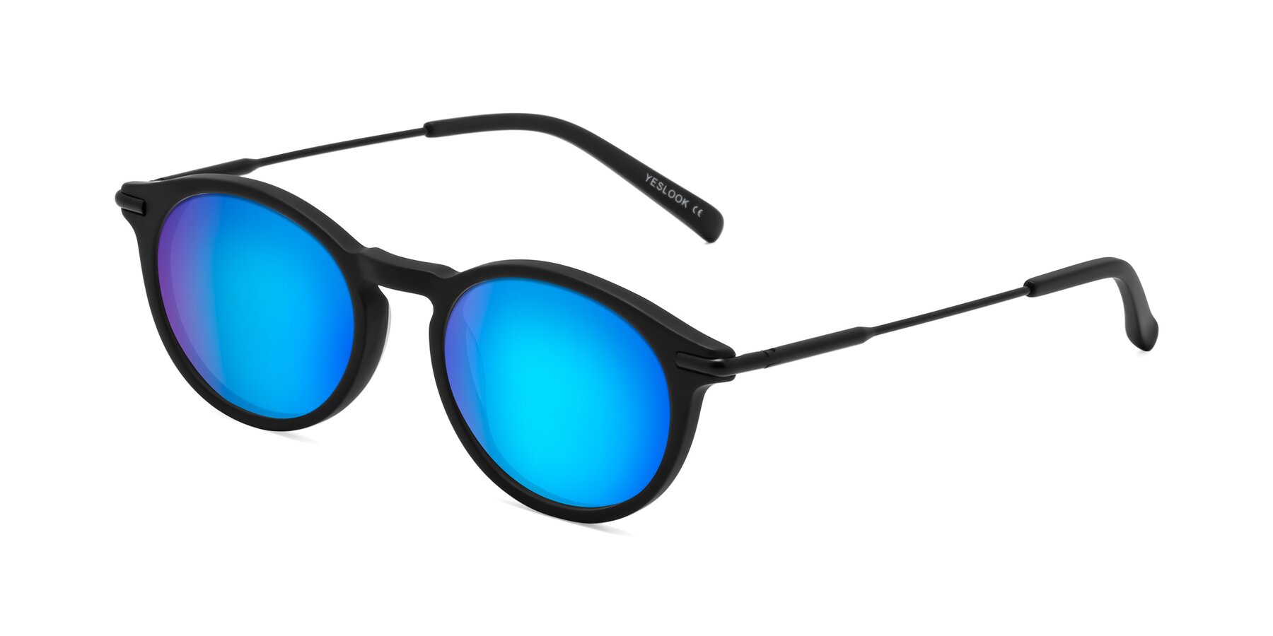 Angle of Gupta in Matte Black with Blue Mirrored Lenses