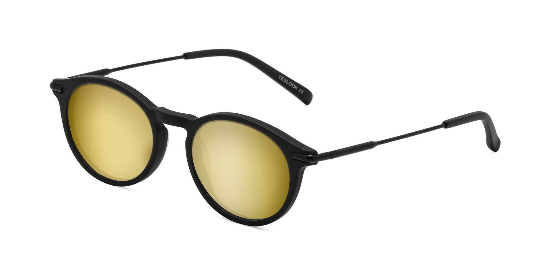 Angle of Gupta in Matte Black with Gold Mirrored Lenses