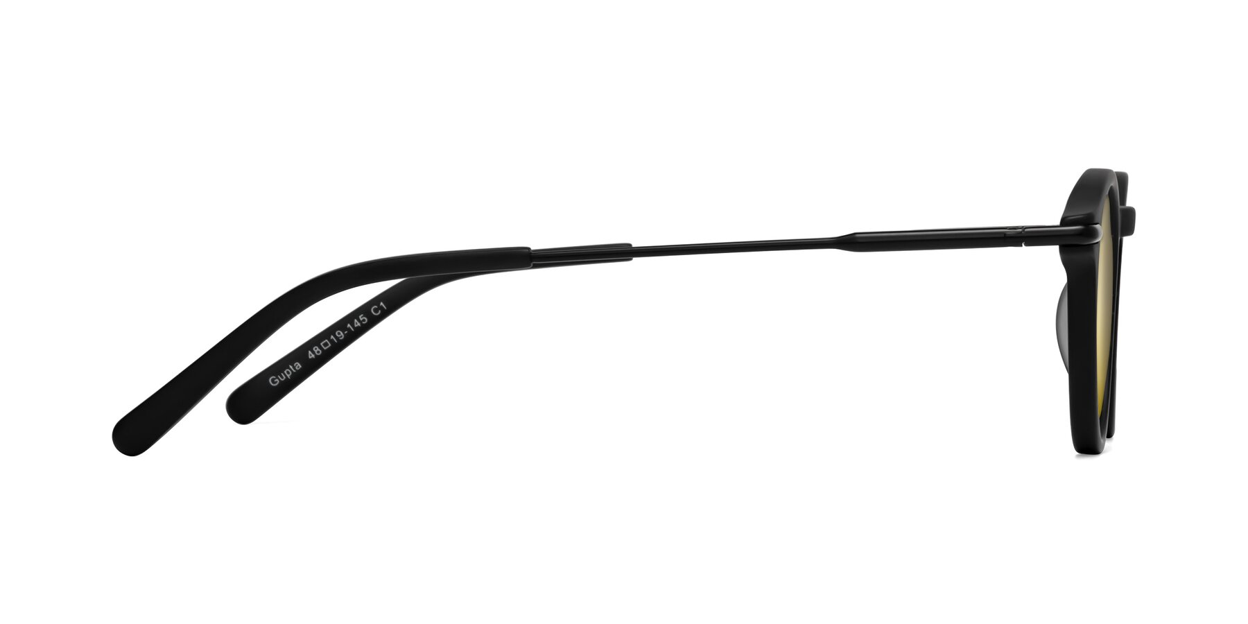 Side of Gupta in Matte Black with Gold Mirrored Lenses
