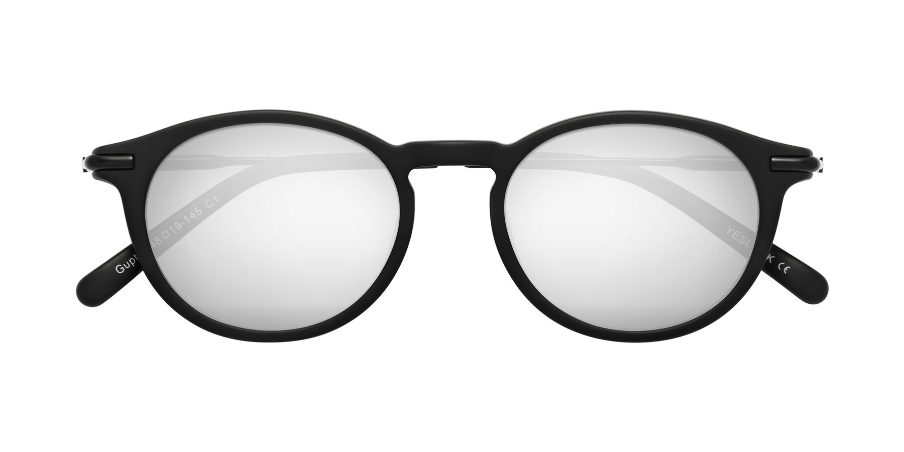 Folded Front of Gupta in Matte Black with Silver Mirrored Lenses