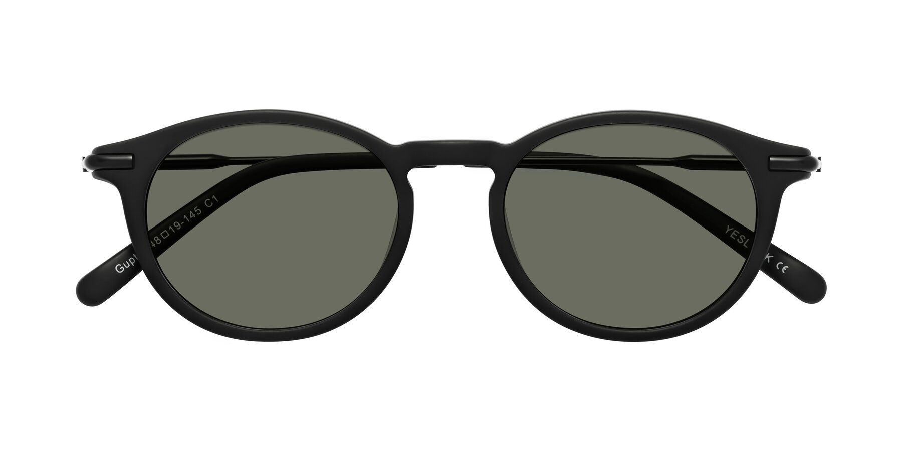 Folded Front of Gupta in Matte Black with Gray Polarized Lenses