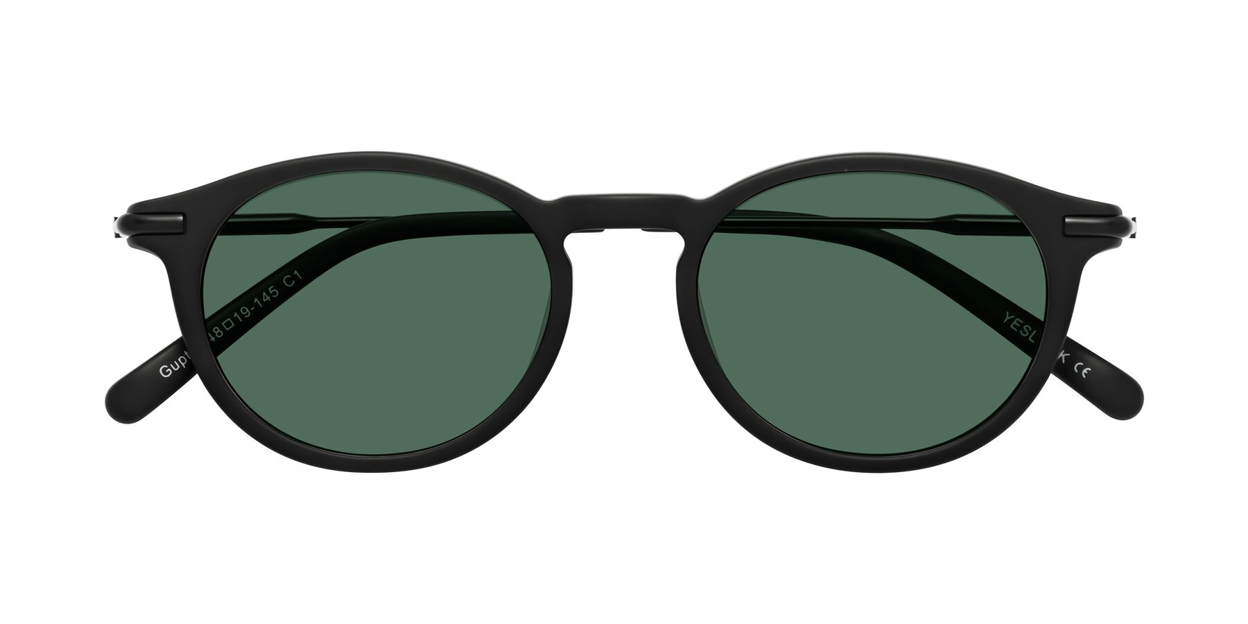 Folded Front of Gupta in Matte Black with Green Polarized Lenses
