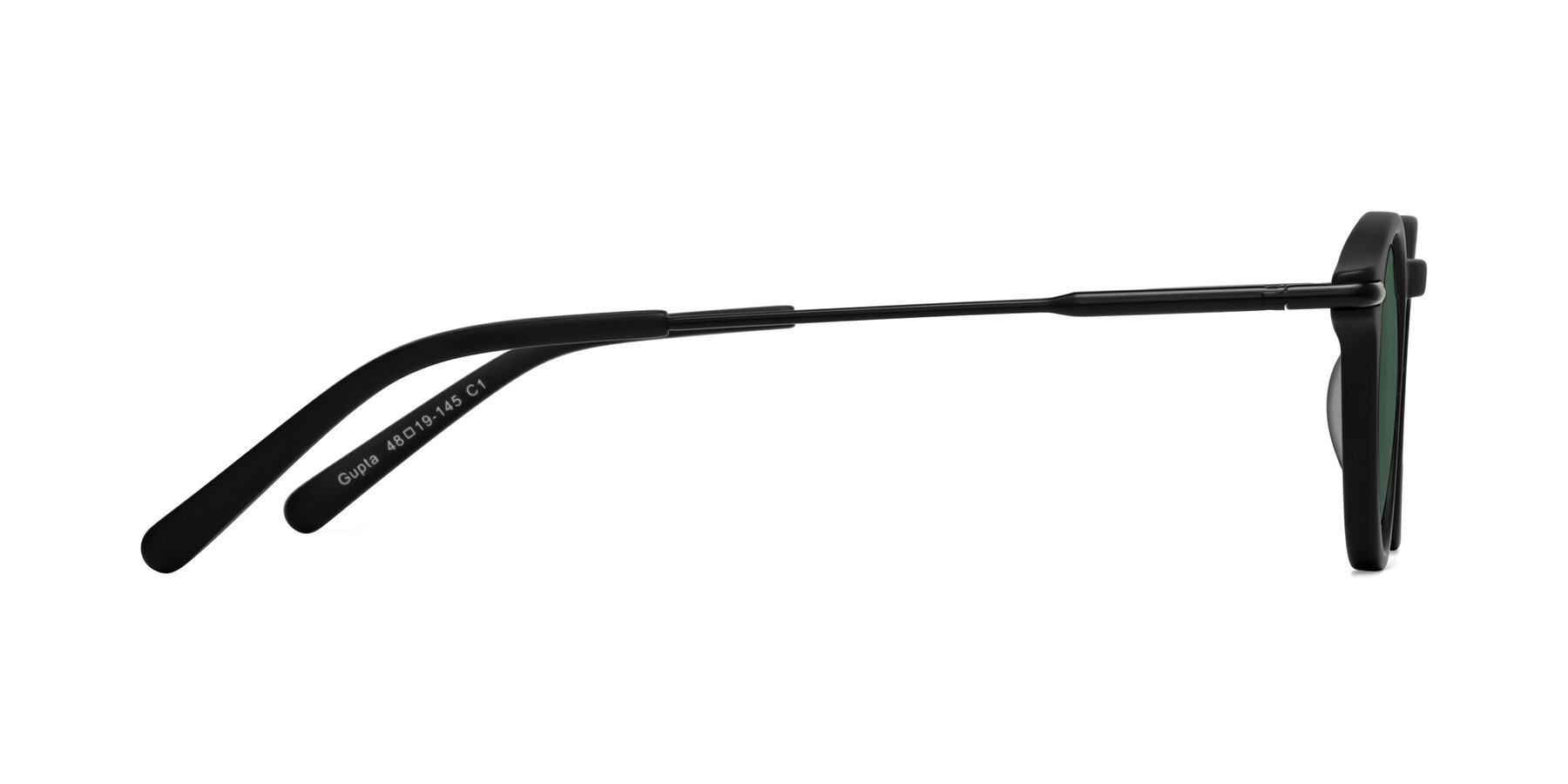 Side of Gupta in Matte Black with Green Polarized Lenses