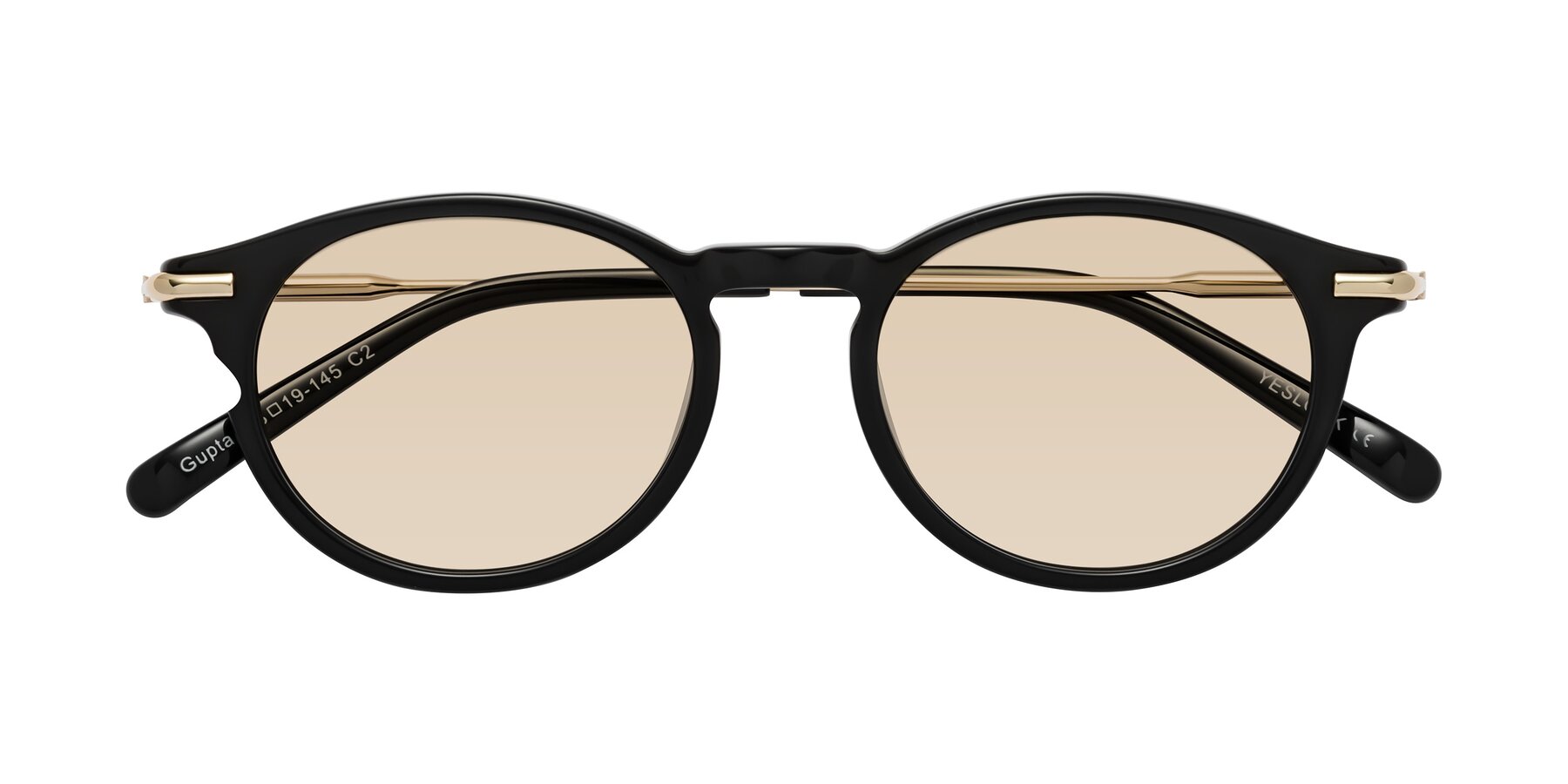 Folded Front of Gupta in Black with Light Brown Tinted Lenses