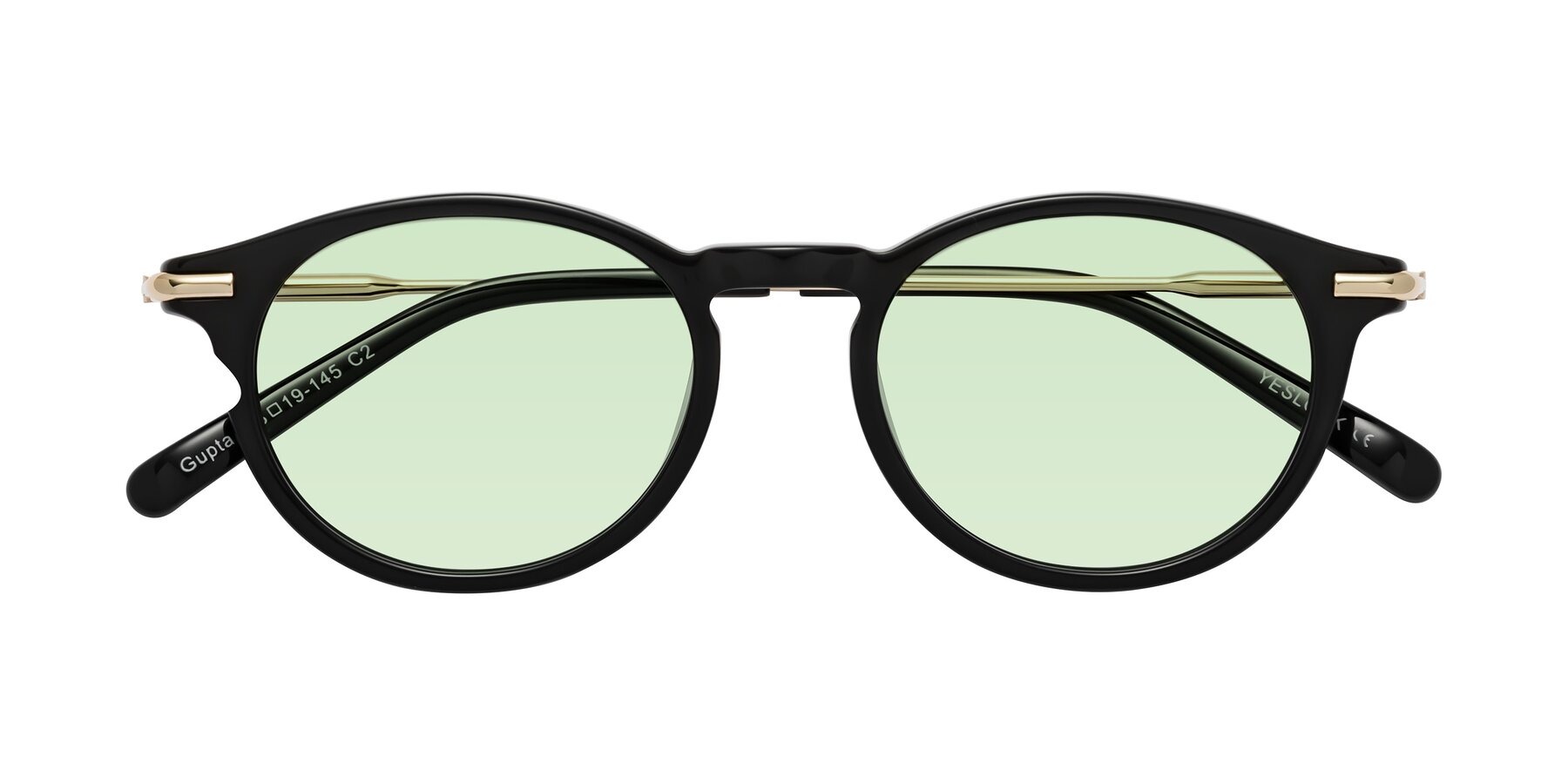 Folded Front of Gupta in Black with Light Green Tinted Lenses