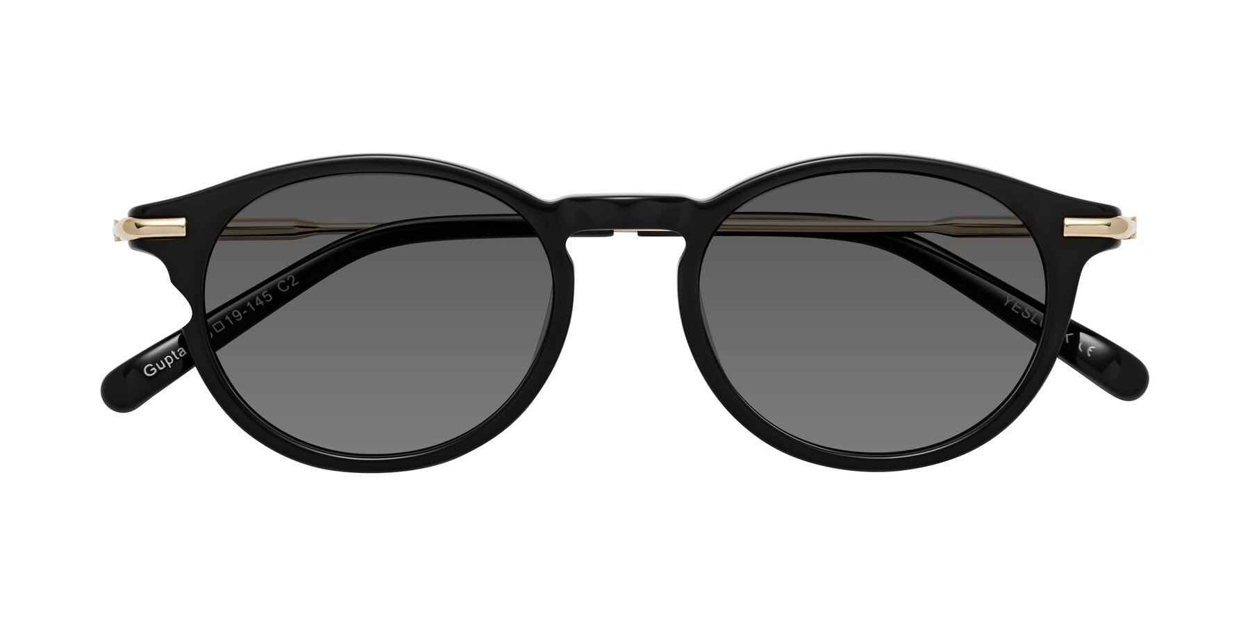 Folded Front of Gupta in Black with Medium Gray Tinted Lenses