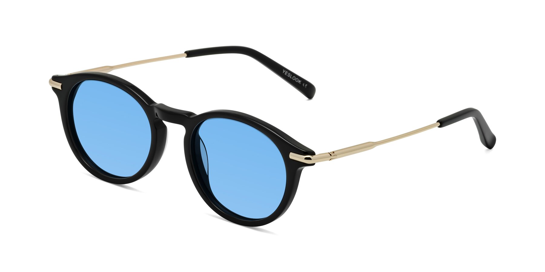 Angle of Gupta in Black with Medium Blue Tinted Lenses
