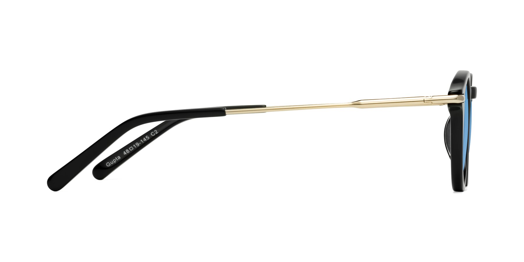 Side of Gupta in Black with Medium Blue Tinted Lenses