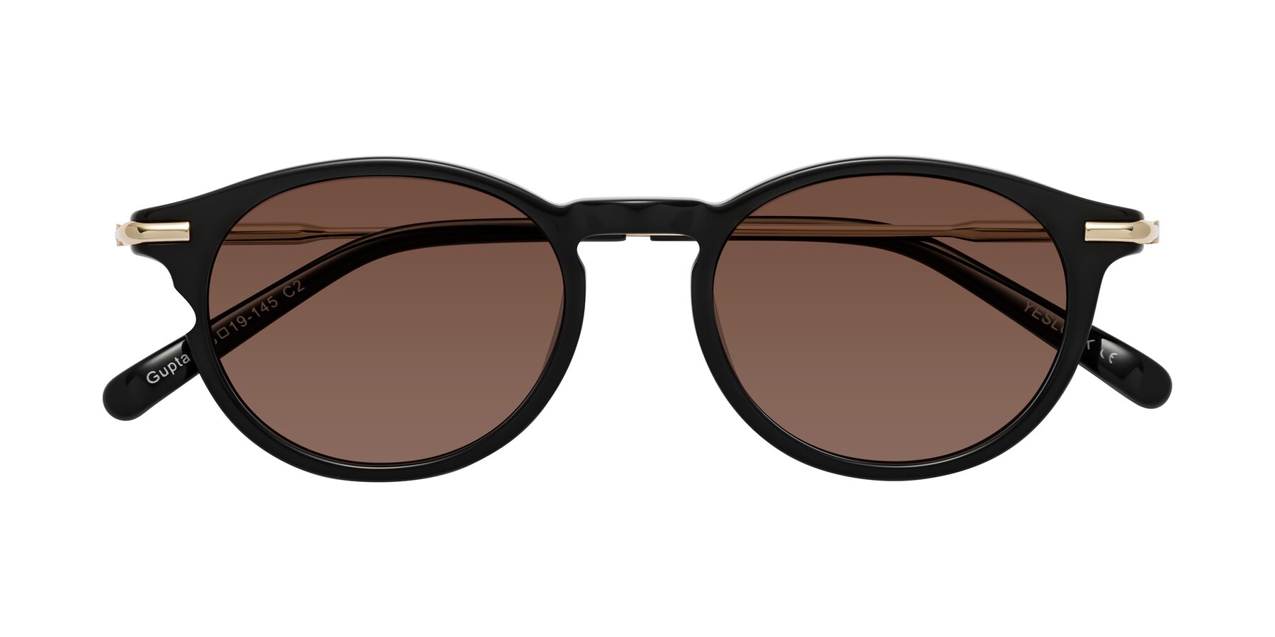 Folded Front of Gupta in Black with Brown Tinted Lenses