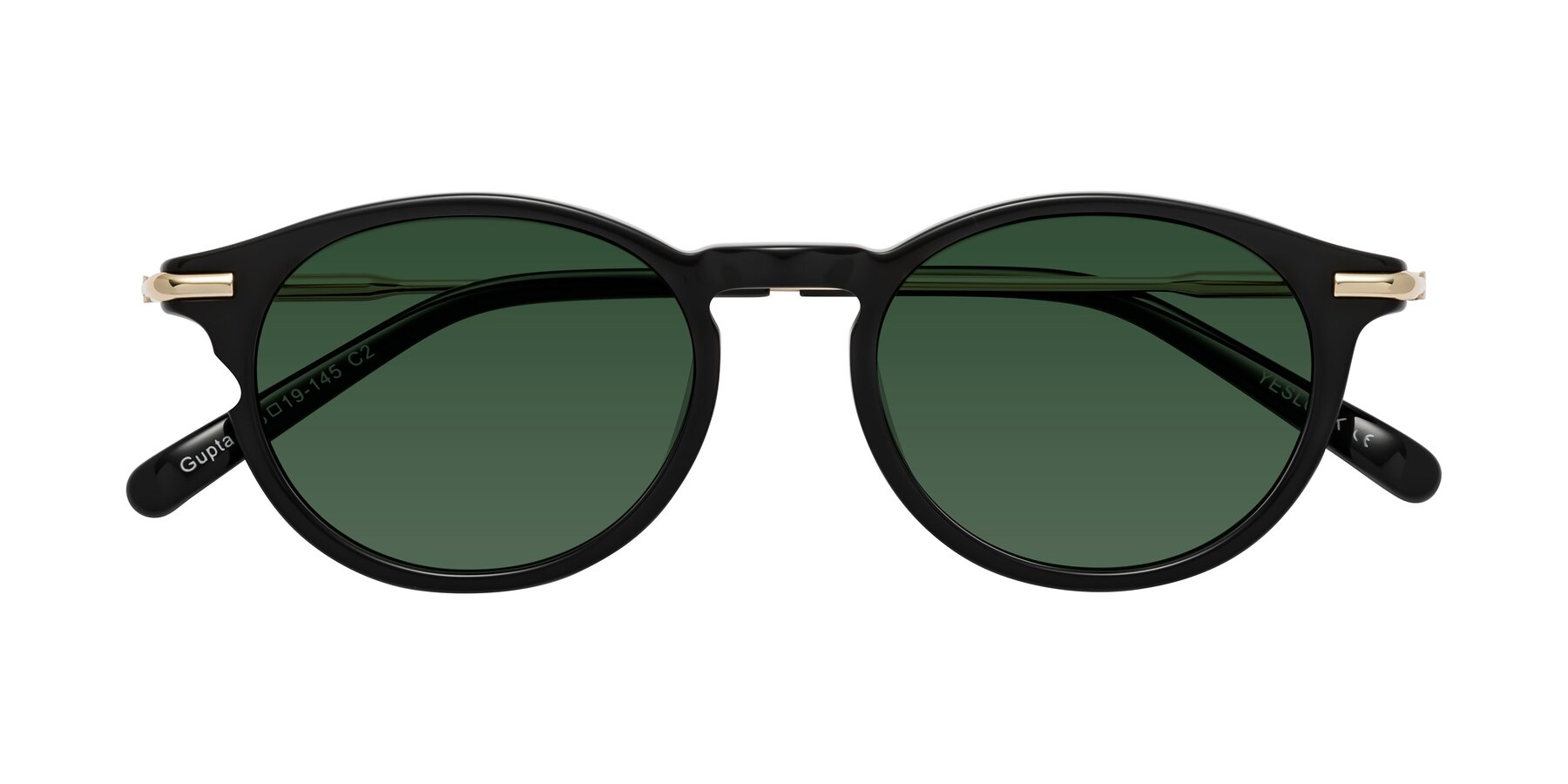 Folded Front of Gupta in Black with Green Tinted Lenses