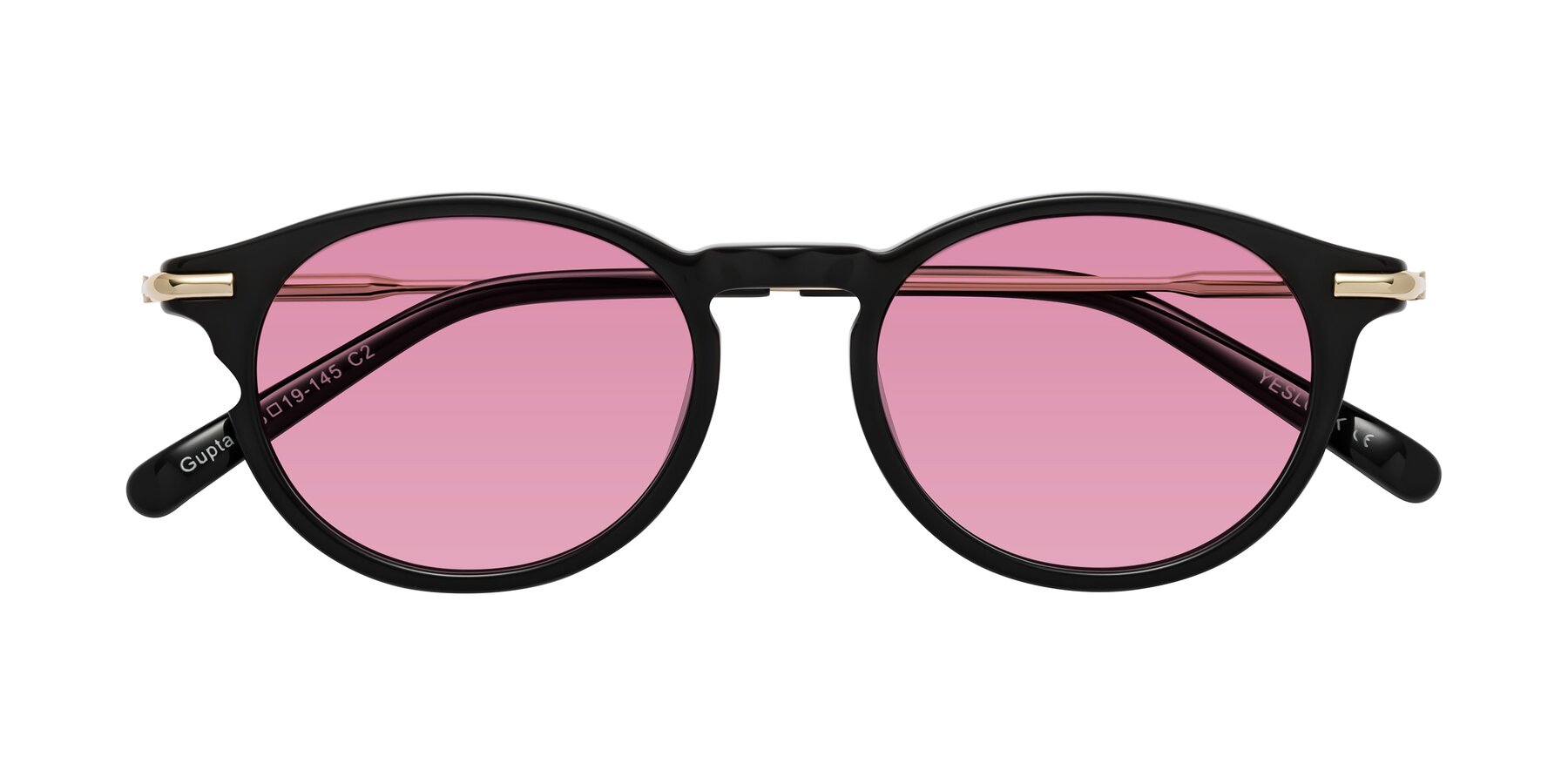 Folded Front of Gupta in Black with Medium Wine Tinted Lenses