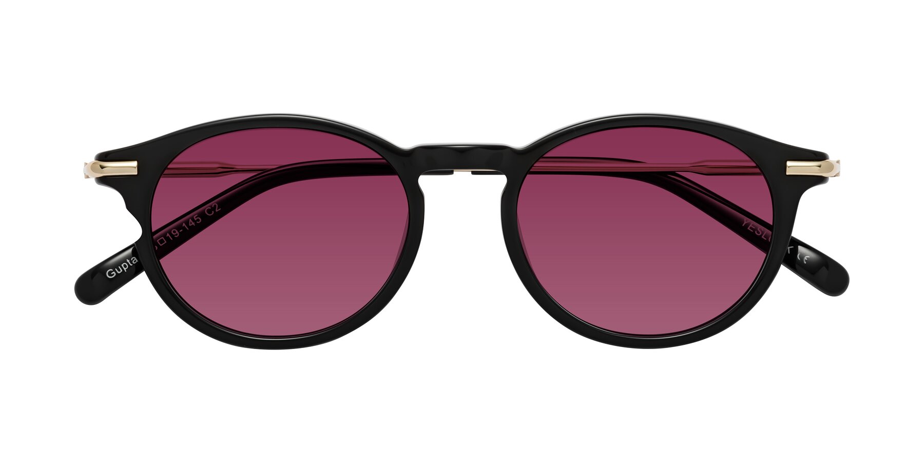 Folded Front of Gupta in Black with Wine Tinted Lenses