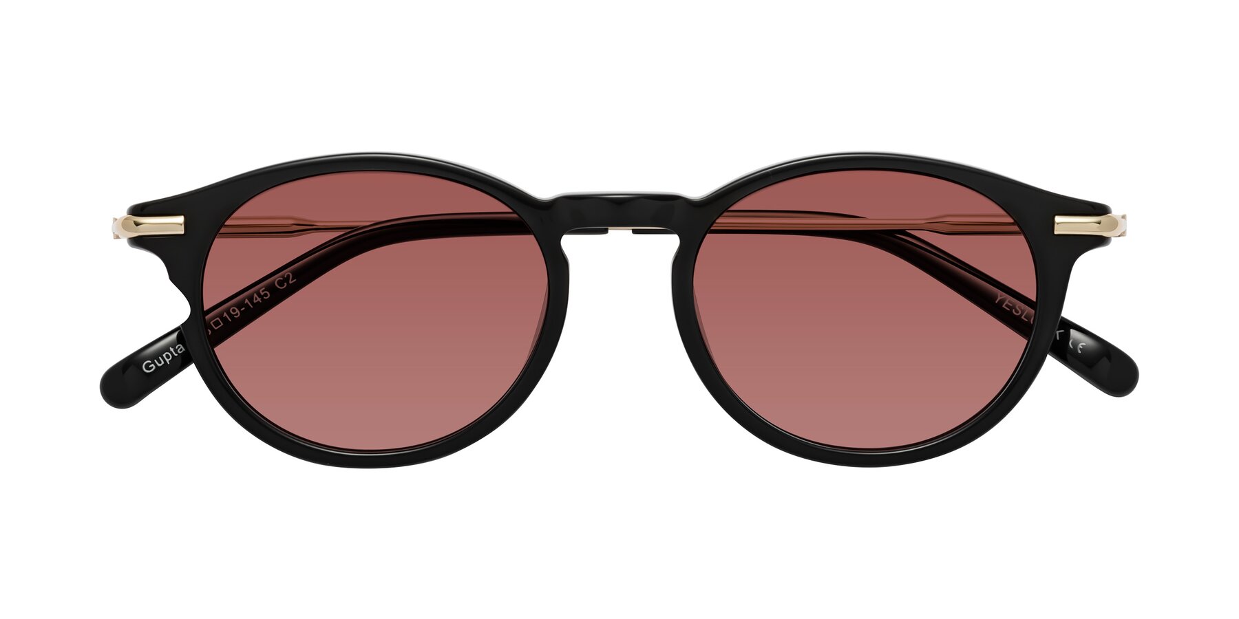 Folded Front of Gupta in Black with Garnet Tinted Lenses