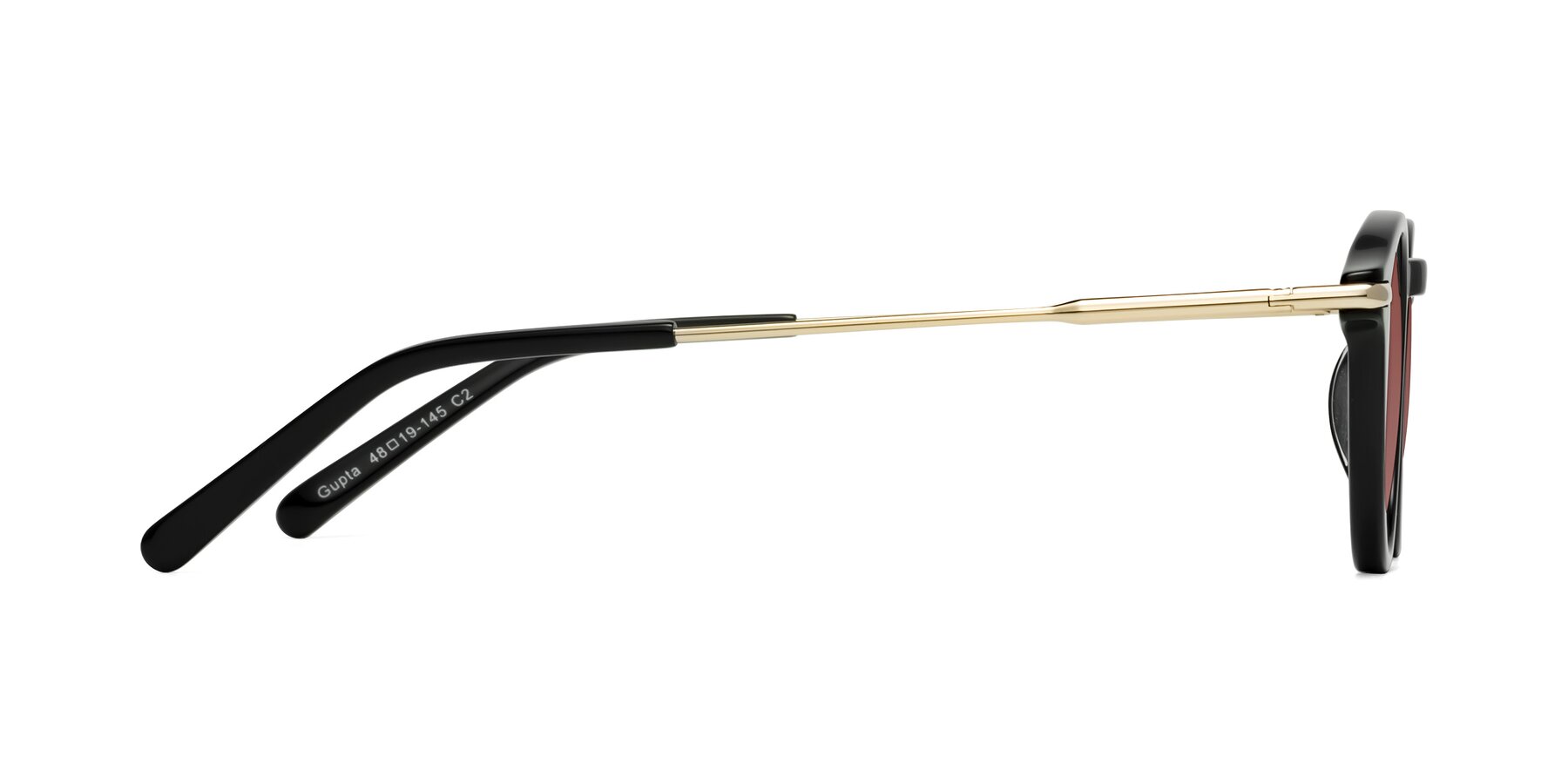 Side of Gupta in Black with Garnet Tinted Lenses