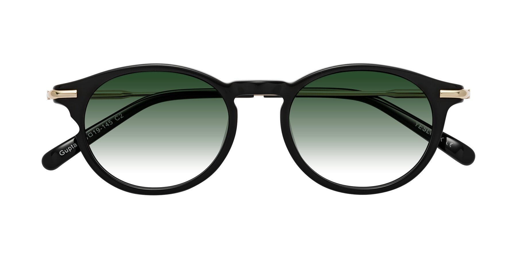 Folded Front of Gupta in Black with Green Gradient Lenses