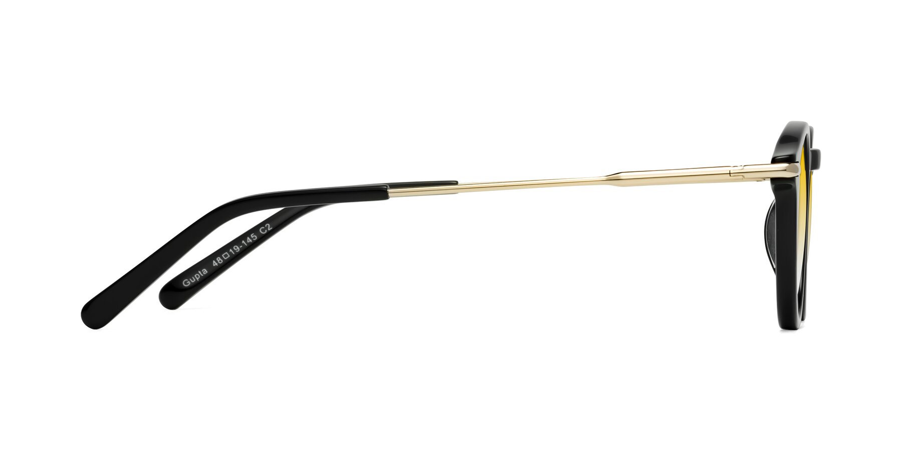 Side of Gupta in Black with Yellow Gradient Lenses