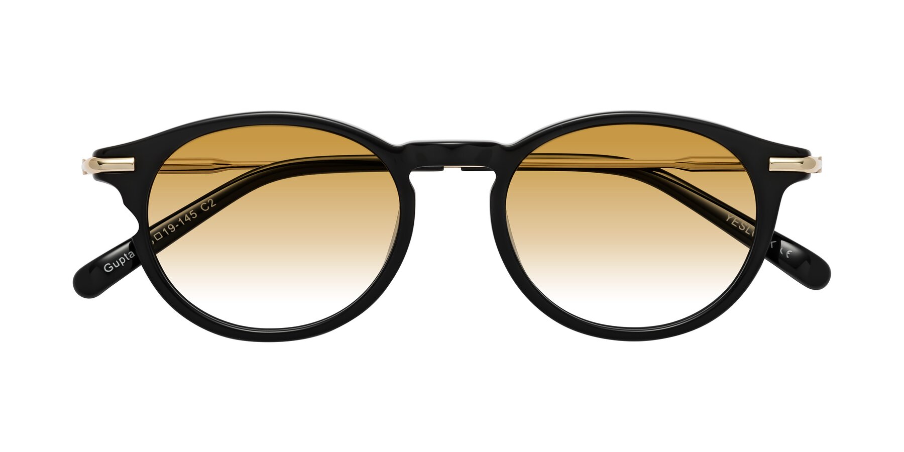 Folded Front of Gupta in Black with Champagne Gradient Lenses