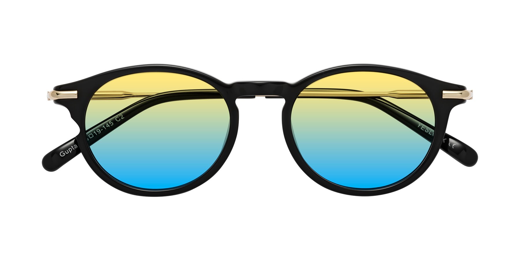 Folded Front of Gupta in Black with Yellow / Blue Gradient Lenses
