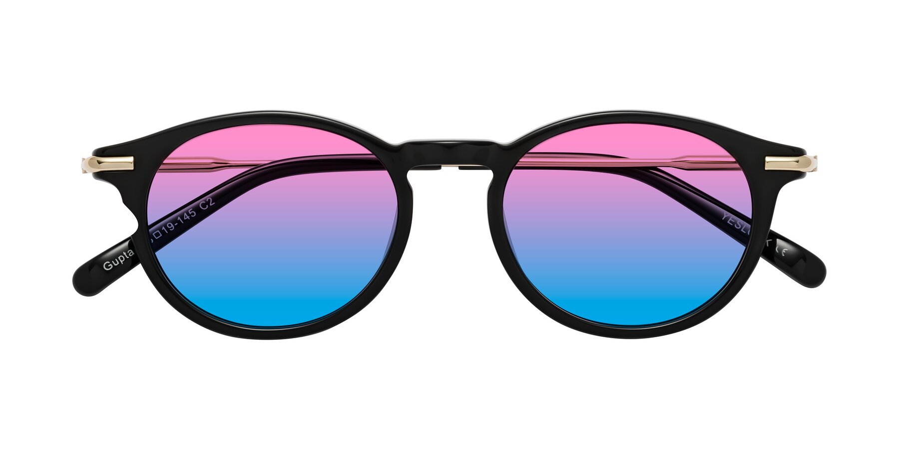 Folded Front of Gupta in Black with Pink / Blue Gradient Lenses