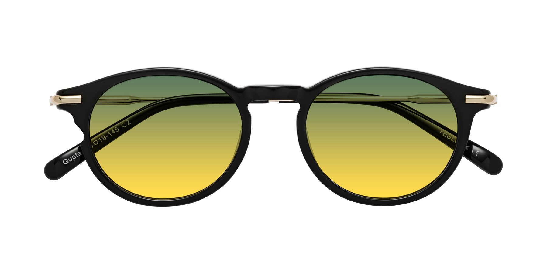 Folded Front of Gupta in Black with Green / Yellow Gradient Lenses