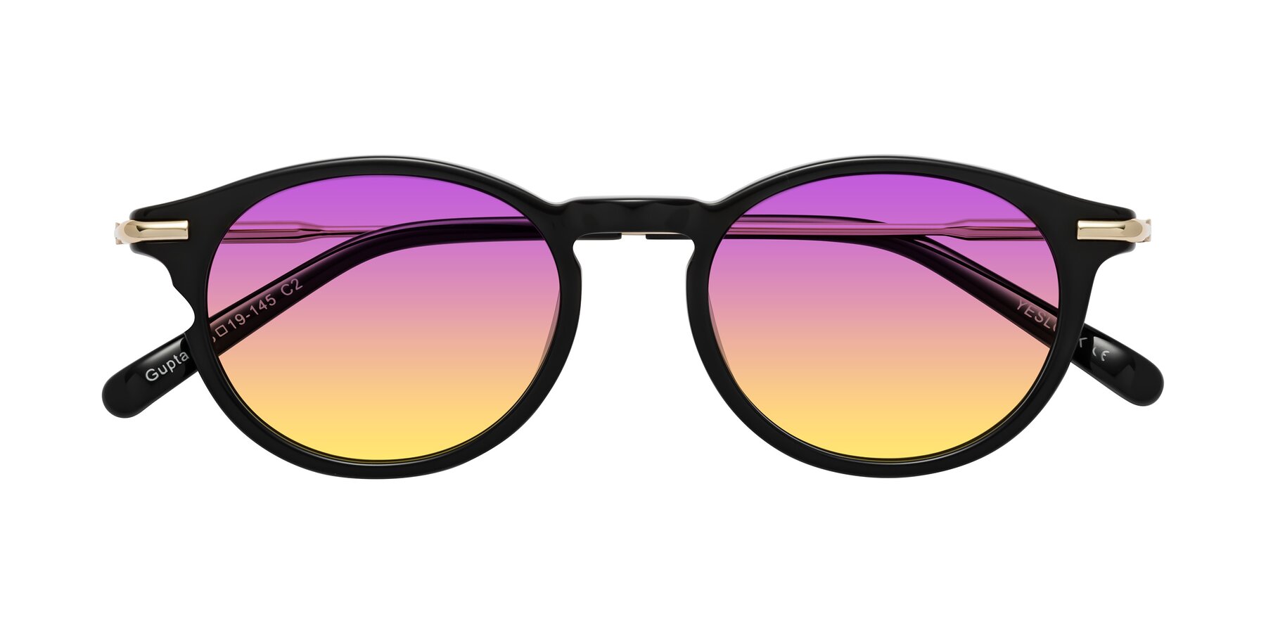 Folded Front of Gupta in Black with Purple / Yellow Gradient Lenses