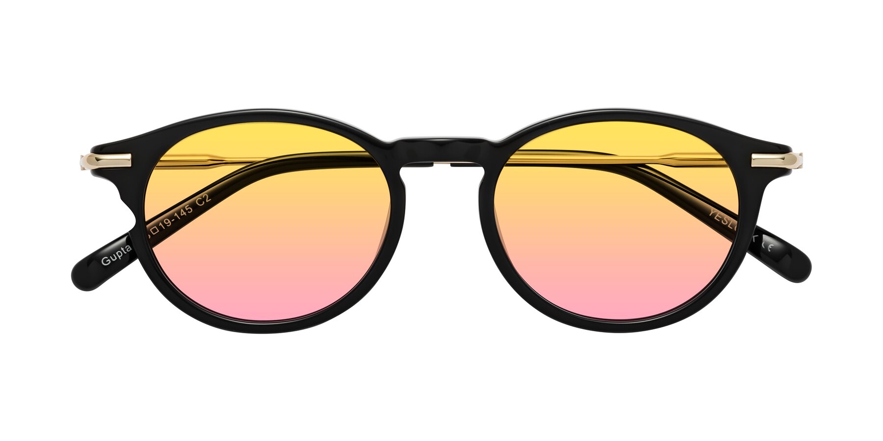 Folded Front of Gupta in Black with Yellow / Pink Gradient Lenses