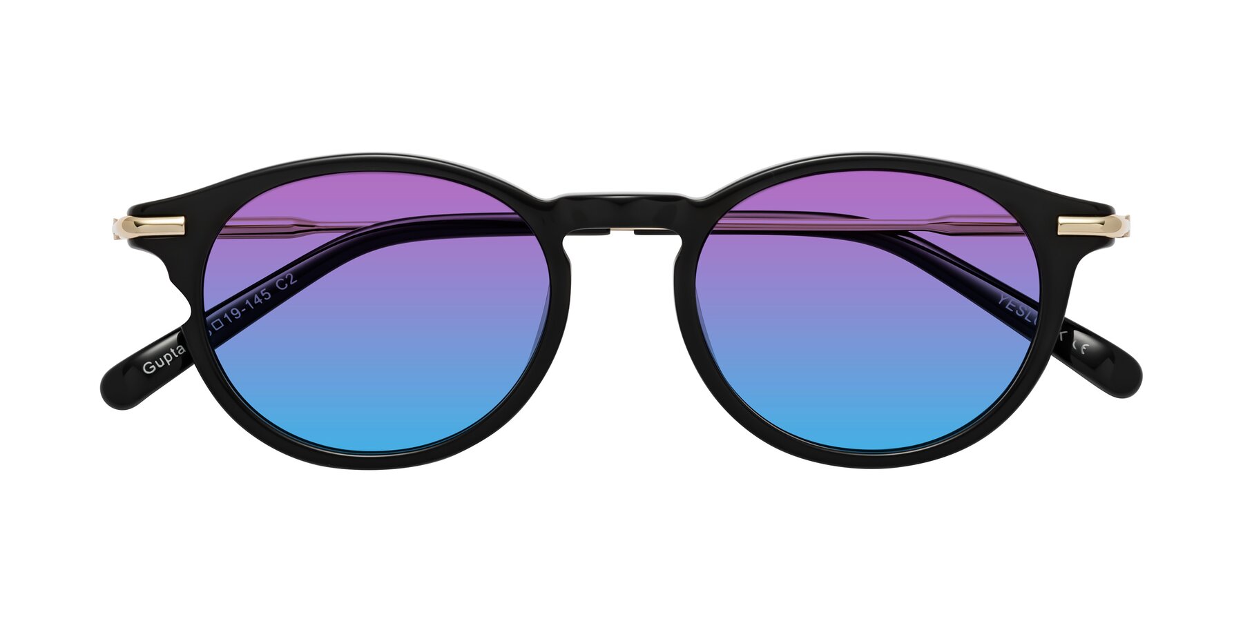 Folded Front of Gupta in Black with Purple / Blue Gradient Lenses