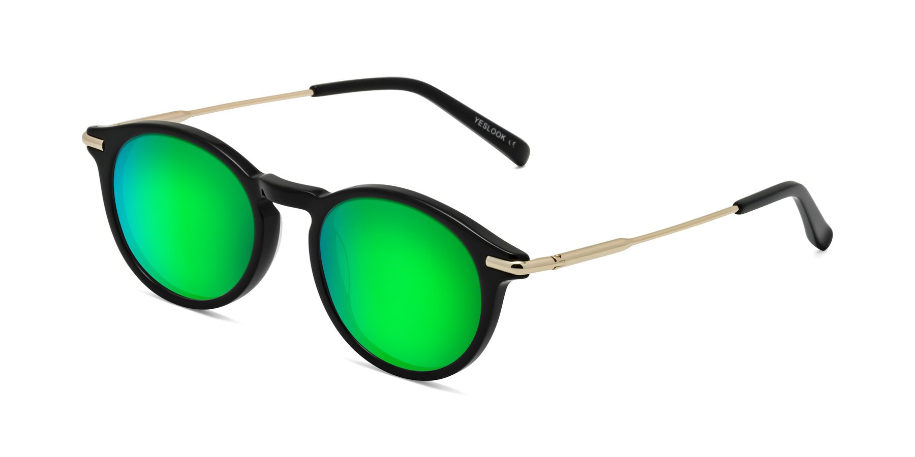Angle of Gupta in Black with Green Mirrored Lenses