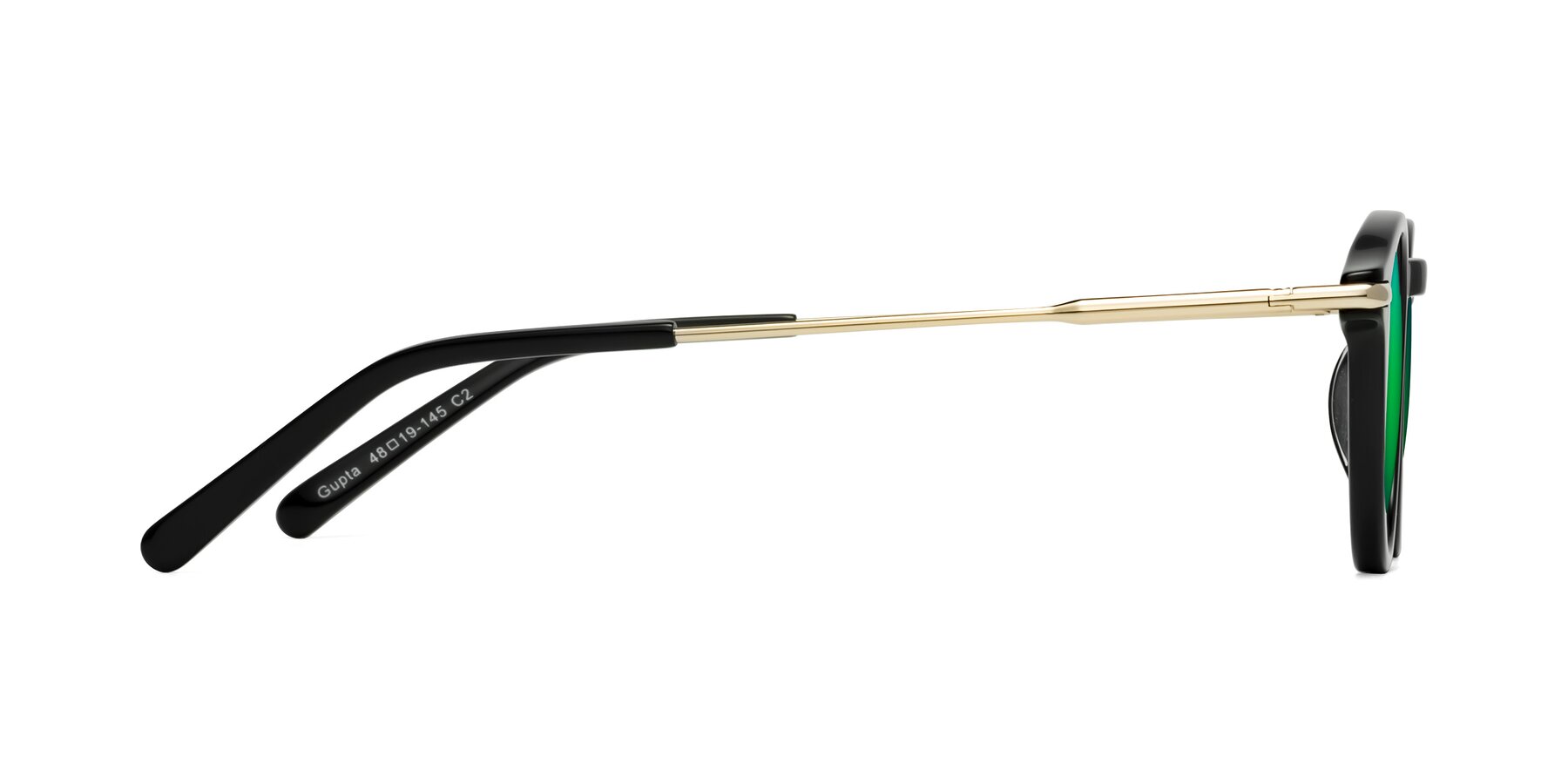 Side of Gupta in Black with Green Mirrored Lenses