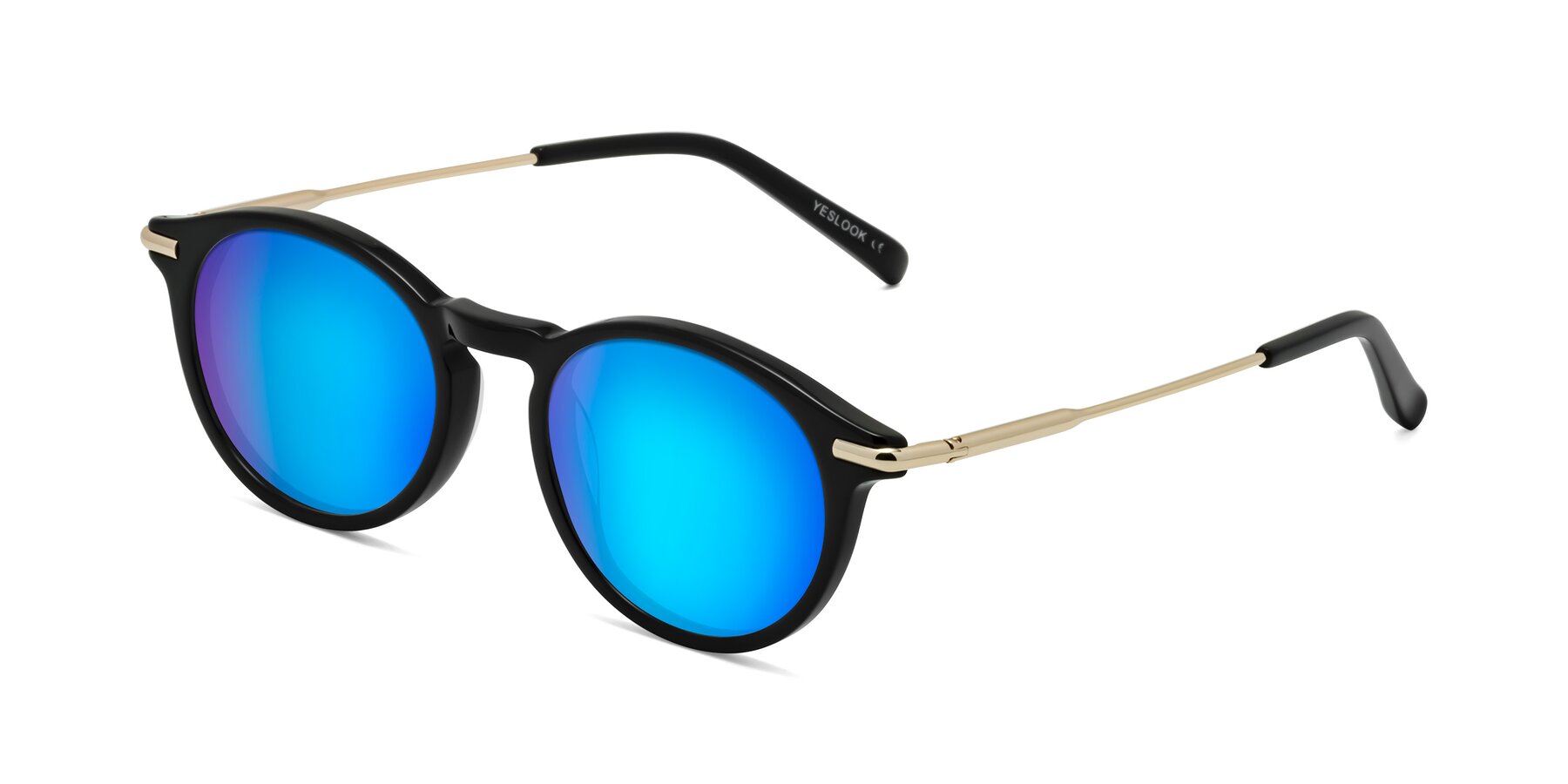Angle of Gupta in Black with Blue Mirrored Lenses