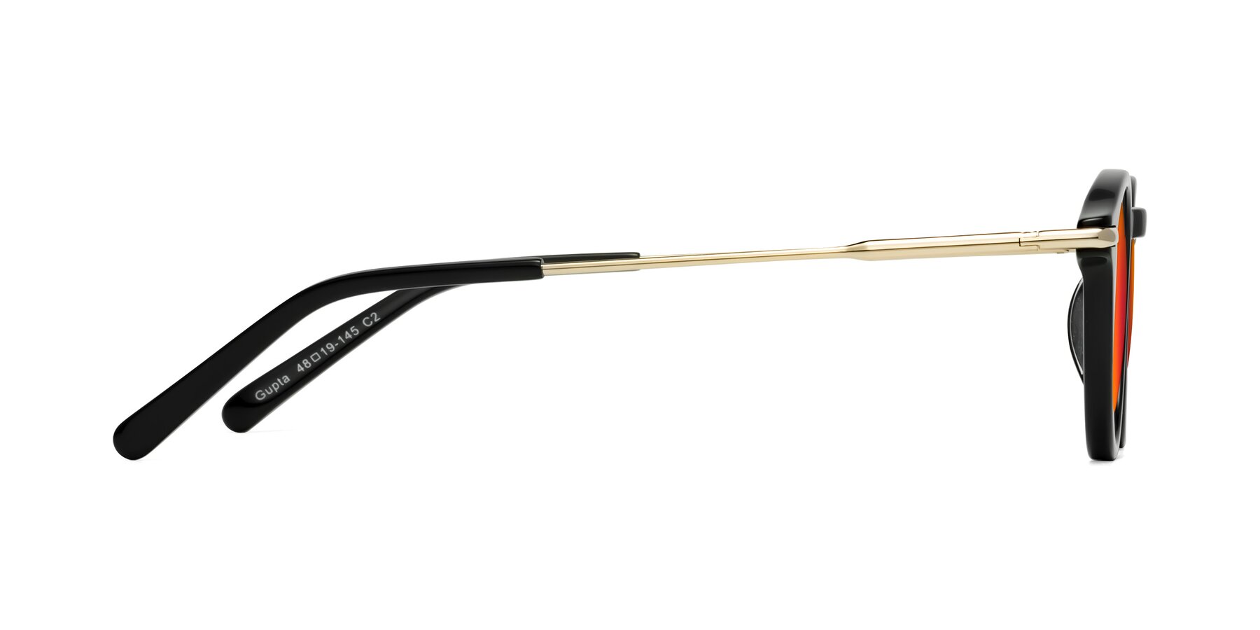 Side of Gupta in Black with Red Gold Mirrored Lenses